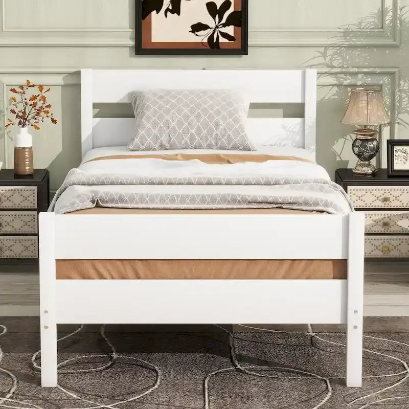 Letto Singolo con Testiera e Pediera, Bianco, Design Salvaspazio con Contenitore