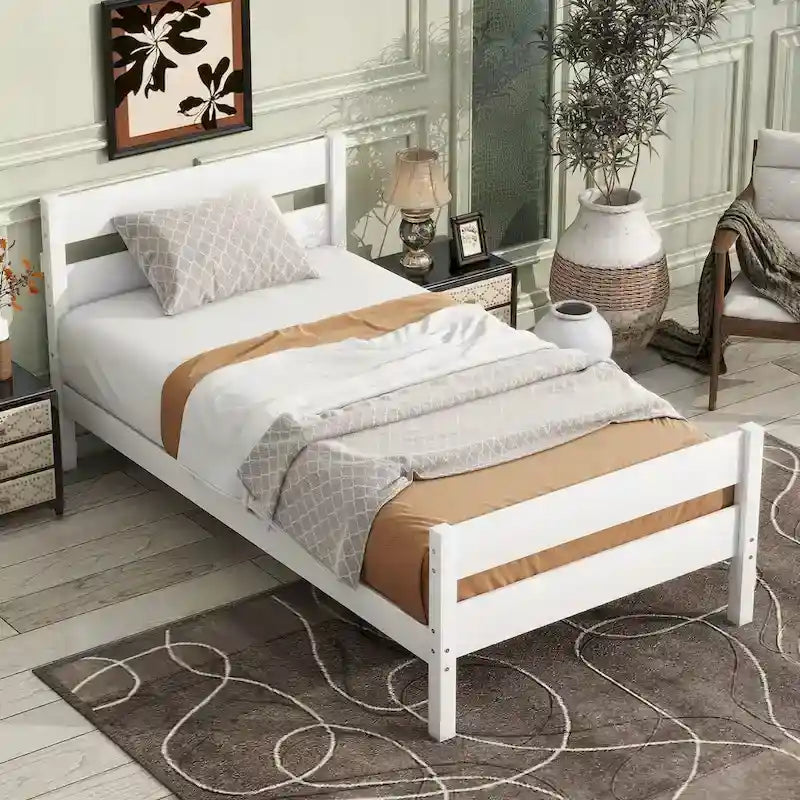 Letto Singolo con Testiera e Pediera, Bianco, Design Salvaspazio con Contenitore