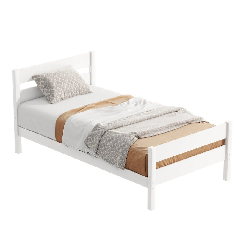 Letto Singolo con Testiera e Pediera, Bianco, Design Salvaspazio con Contenitore