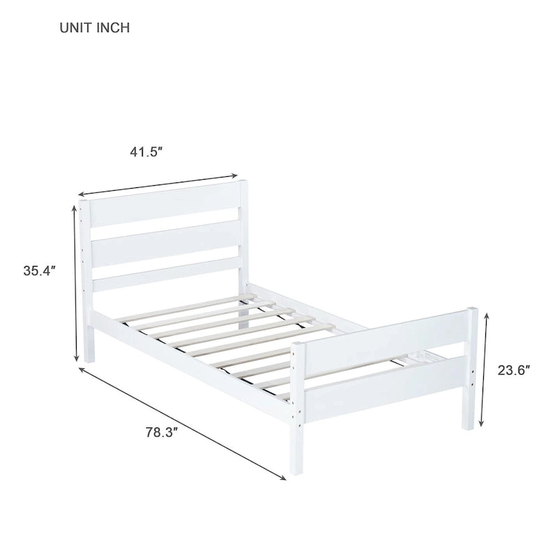 Letto Singolo con Testiera e Pediera, Bianco, Design Salvaspazio con Contenitore