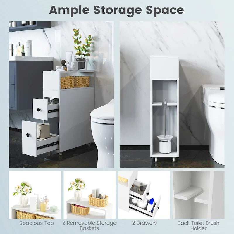 Mobile Contenitore Bagno Salvaspazio Stretto Lato WC Carta
