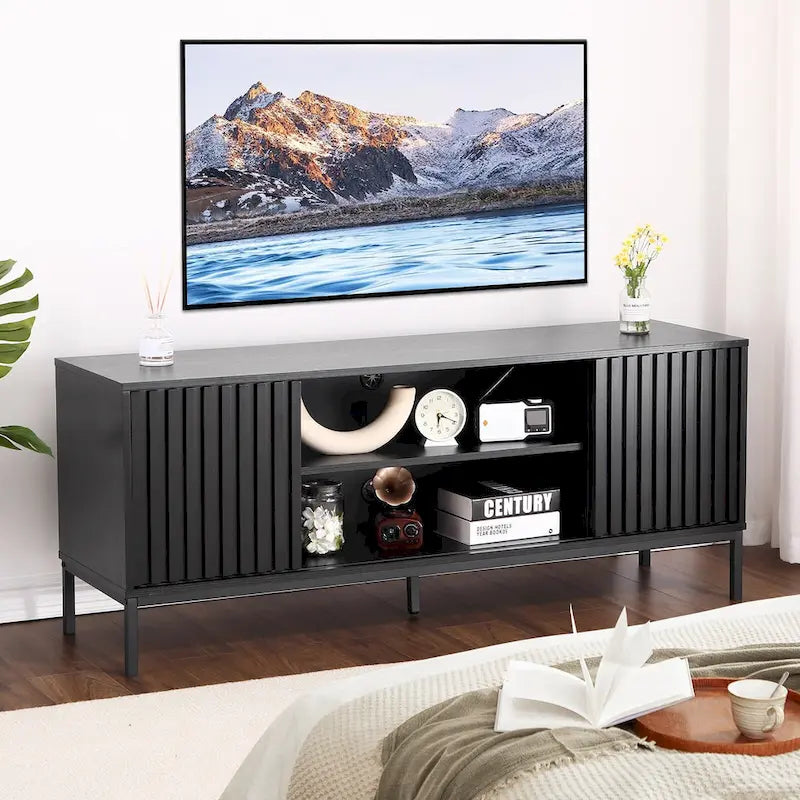 Mobile porta TV moderno di metà secolo per TV da 65 pollici, Centro di intrattenimento con contenitore - 55 pollici