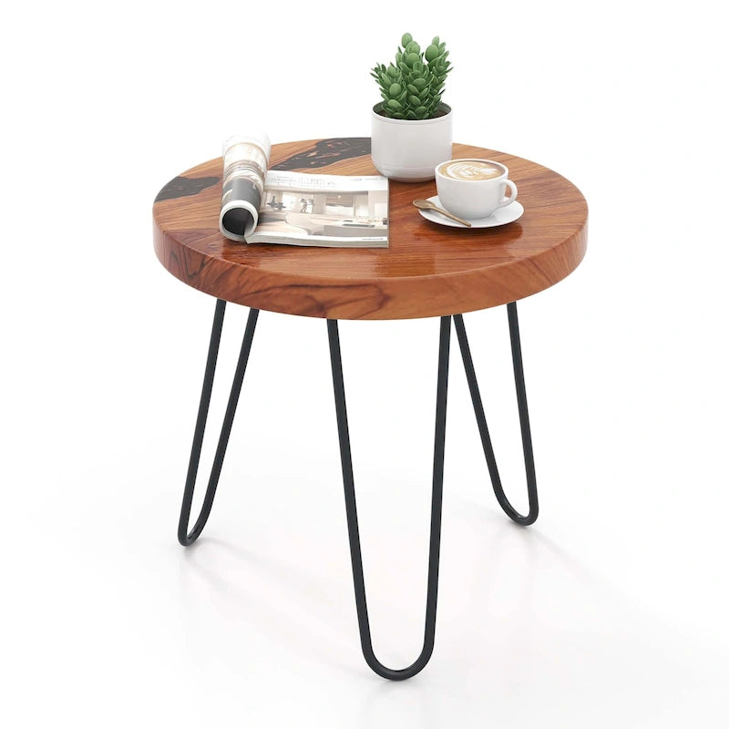 Tavolino rotondo in teak massello, con bordo vivo, per esterno, 20 cm