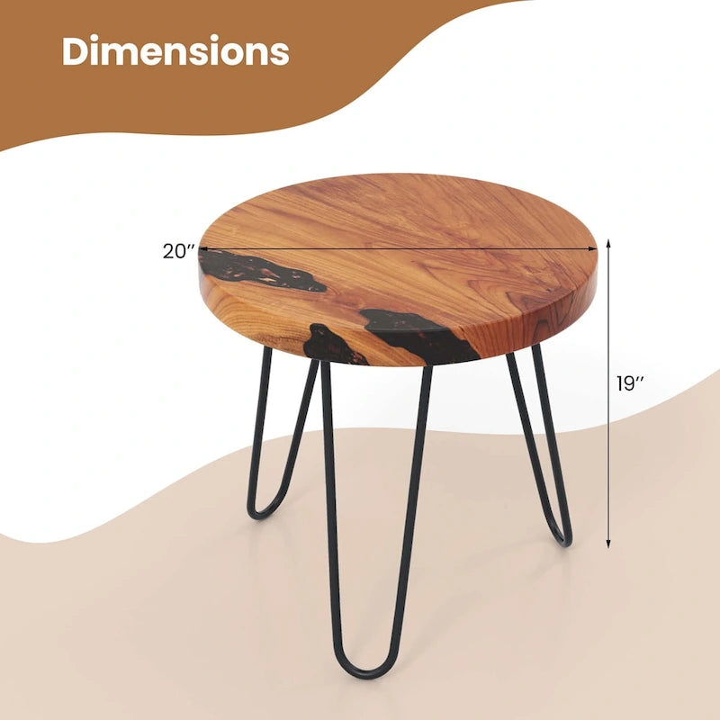 Tavolino rotondo in teak massello, con bordo vivo, per esterno, 20 cm