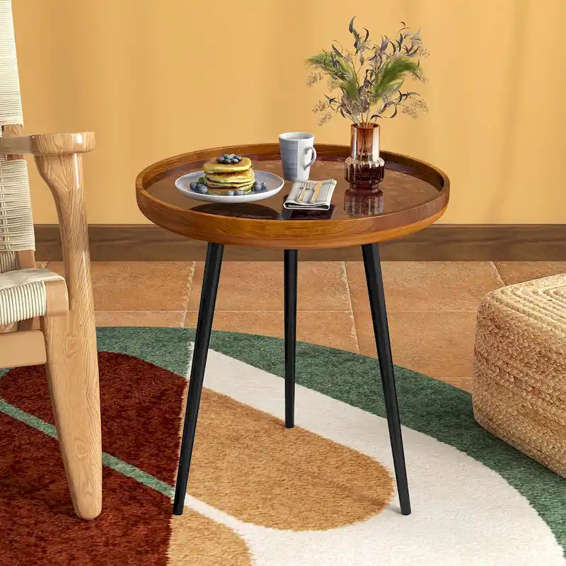 Tavolino rotondo in teak massello, con bordo vivo, per esterno, 20 cm