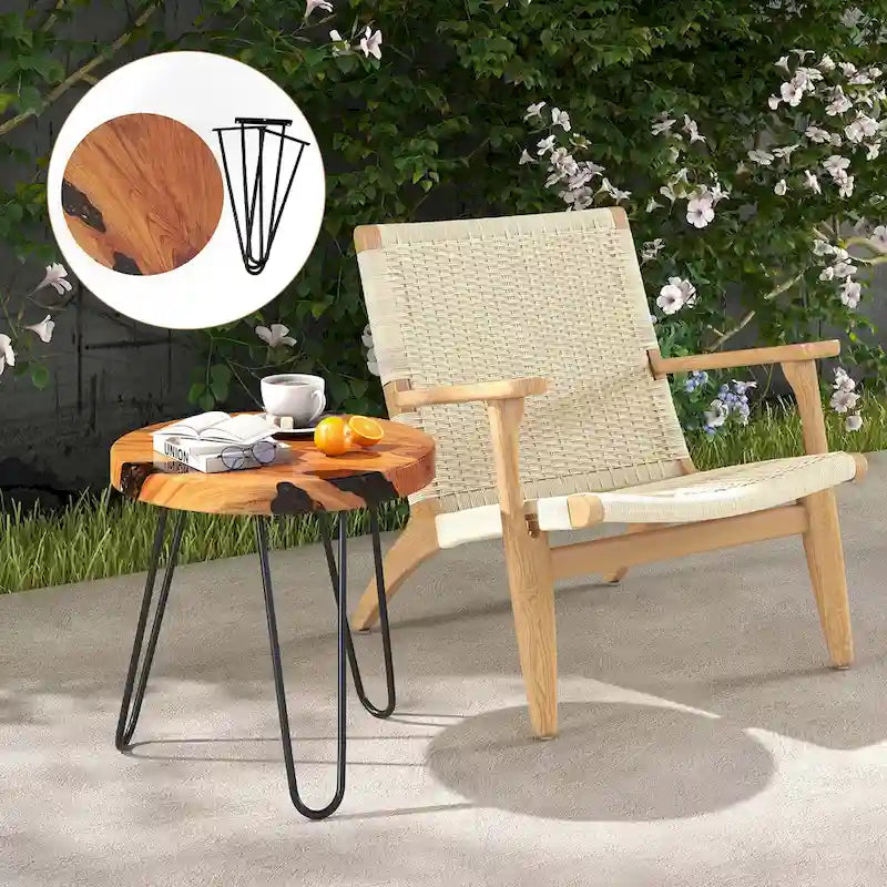 Tavolino rotondo in teak massello, con bordo vivo, per esterno, 20 cm