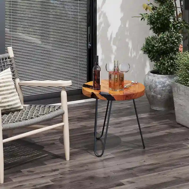 Tavolino rotondo in teak massello, con bordo vivo, per esterno, 20 cm