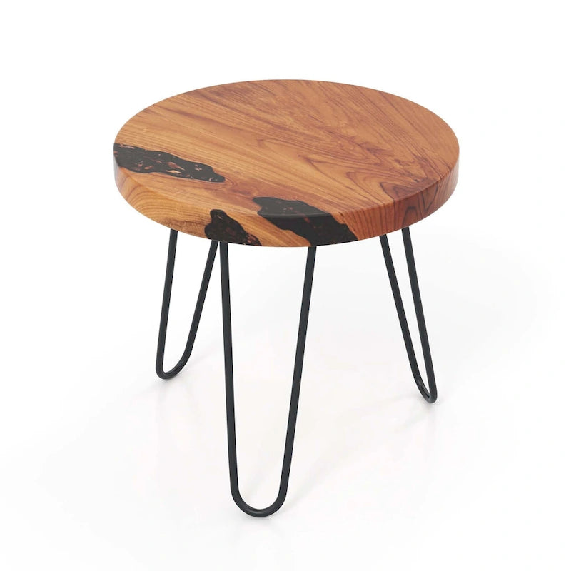 Tavolino rotondo in teak massello, con bordo vivo, per esterno, 20 cm