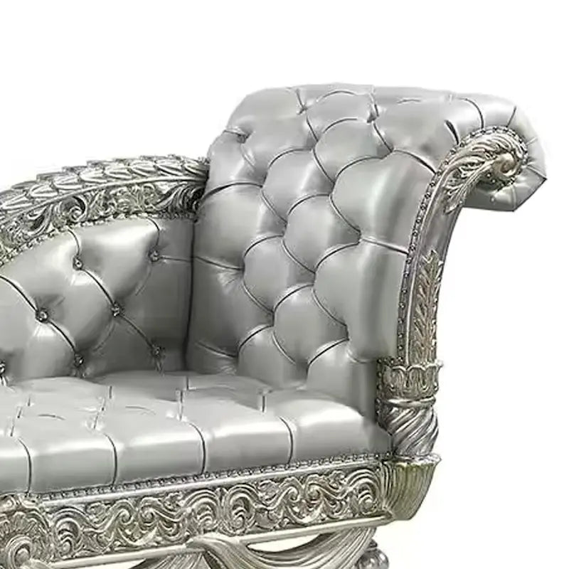 Panca Chaise Dove, finta pelle beige, legno finitura champagne 82 pollici