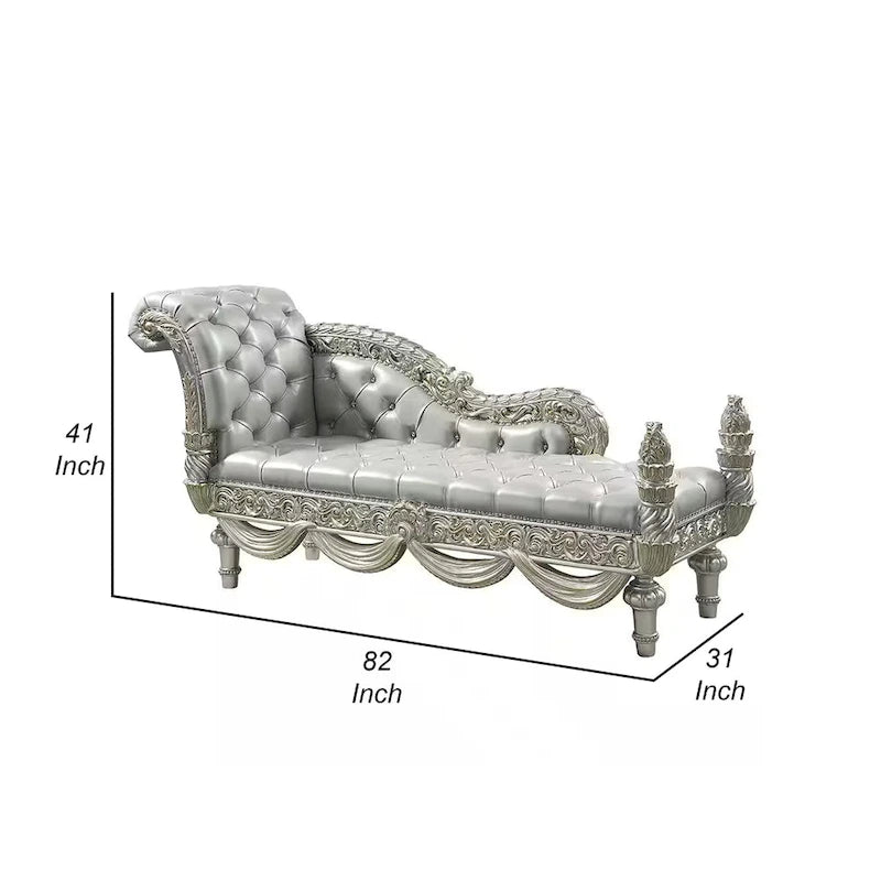 Panca Chaise Dove, finta pelle beige, legno finitura champagne 82 pollici