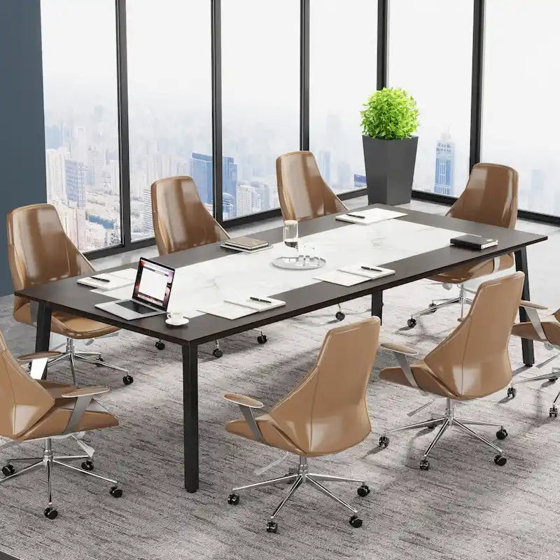 Tavolo da conferenza da 2 m per 8 persone, grande tavolo da riunione per ufficio con struttura in metallo – 100 P x 200 L x 75 H cm