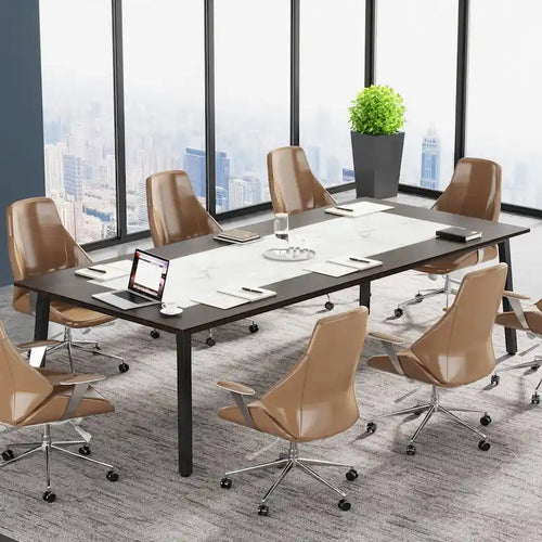 6.56 FT Conference Table for 8 People, Large Office Meeting Table with Metal Frame - 39.37 D x 78.74 W x 29.53 H