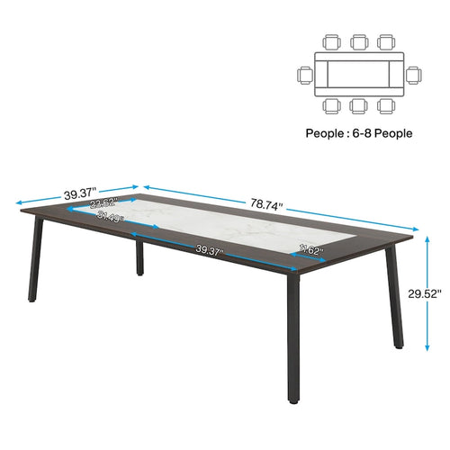 Tavolo da conferenza da 2 m per 8 persone, grande tavolo da riunione per ufficio con struttura in metallo – 100 P x 200 L x 75 H cm
