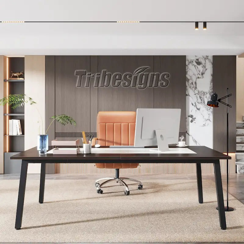 Tavolo da conferenza da 2 m per 8 persone, grande tavolo da riunione per ufficio con struttura in metallo – 100 P x 200 L x 75 H cm