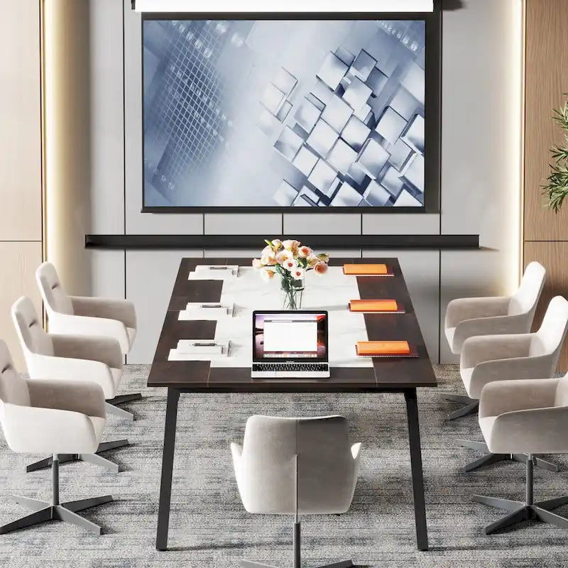 Tavolo da conferenza da 2 m per 8 persone, grande tavolo da riunione per ufficio con struttura in metallo – 100 P x 200 L x 75 H cm