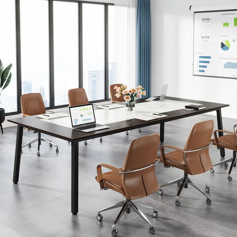 Tavolo da conferenza da 2 m per 8 persone, grande tavolo da riunione per ufficio con struttura in metallo – 100 P x 200 L x 75 H cm