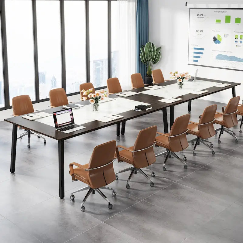 Tavolo da conferenza da 2 m per 8 persone, grande tavolo da riunione per ufficio con struttura in metallo – 100 P x 200 L x 75 H cm