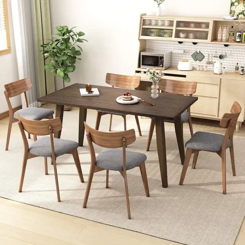 Set da Pranzo Mid-Century di 7 Pezzi con Tavolo Rettangolare e 6 Sedie
