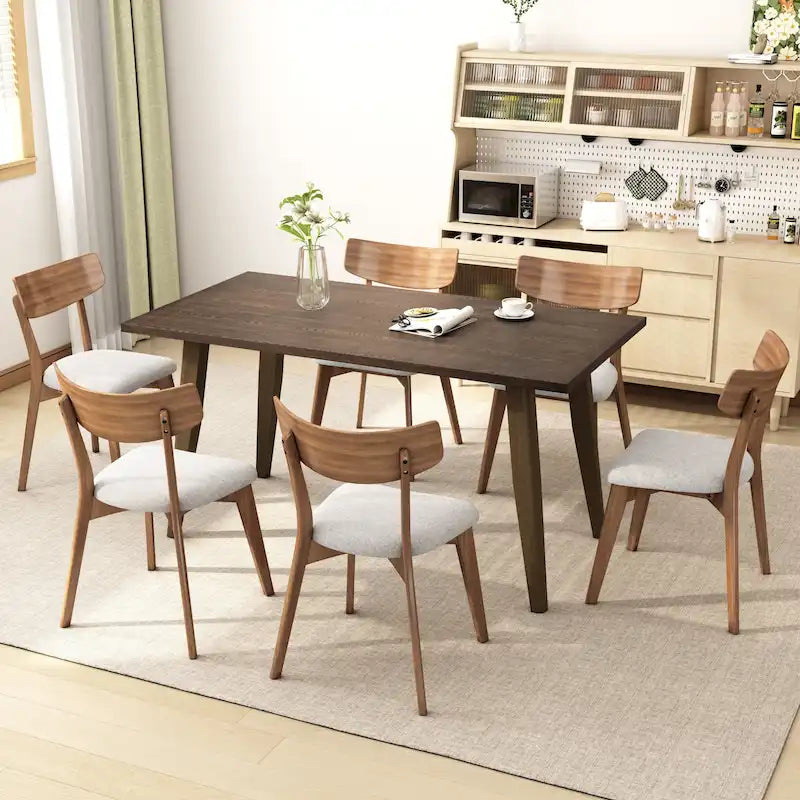 Set da Pranzo Mid-Century di 7 Pezzi con Tavolo Rettangolare e 6 Sedie