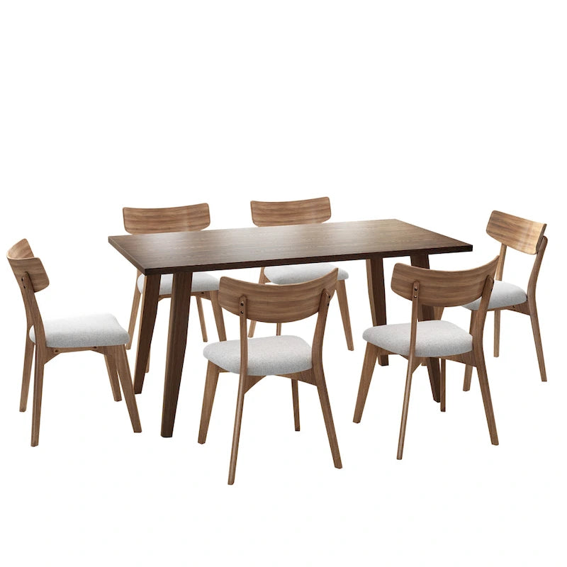 Set da Pranzo Mid-Century di 7 Pezzi con Tavolo Rettangolare e 6 Sedie