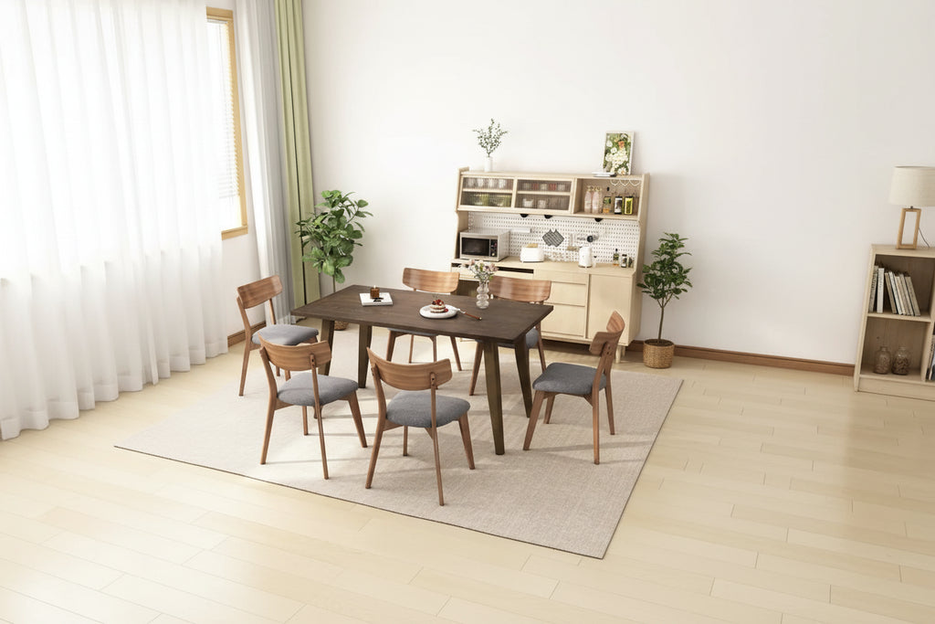 Set da Pranzo Mid-Century di 7 Pezzi con Tavolo Rettangolare e 6 Sedie
