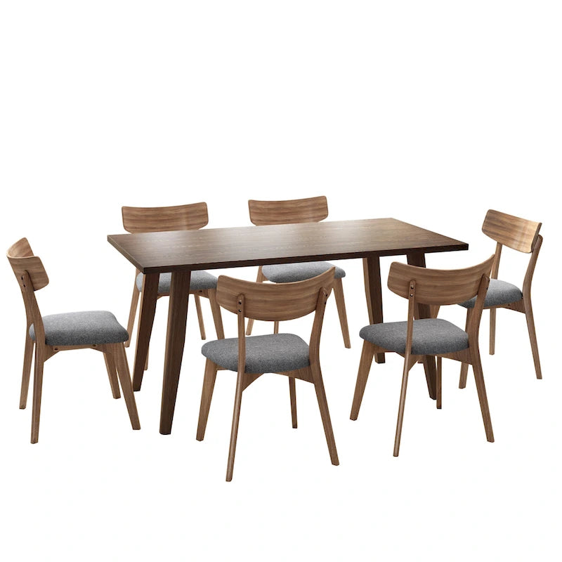 Set da Pranzo Mid-Century di 7 Pezzi con Tavolo Rettangolare e 6 Sedie