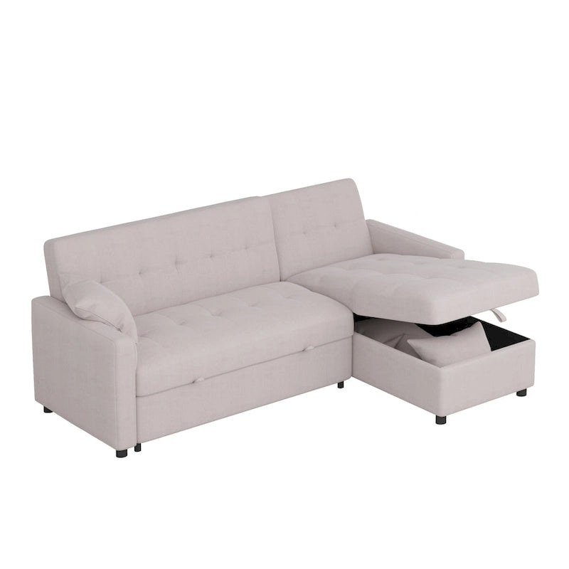 Divano componibile a L a 3 posti con contenitore e sezione letto reversibile