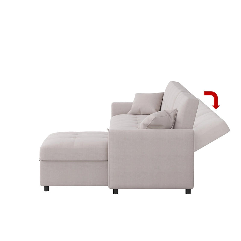 Divano componibile a L a 3 posti con contenitore e sezione letto reversibile
