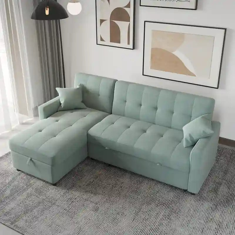 Divano componibile a L a 3 posti con contenitore e sezione letto reversibile