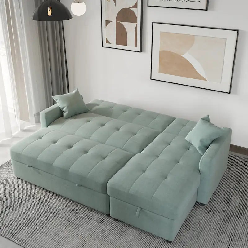 Divano componibile a L a 3 posti con contenitore e sezione letto reversibile