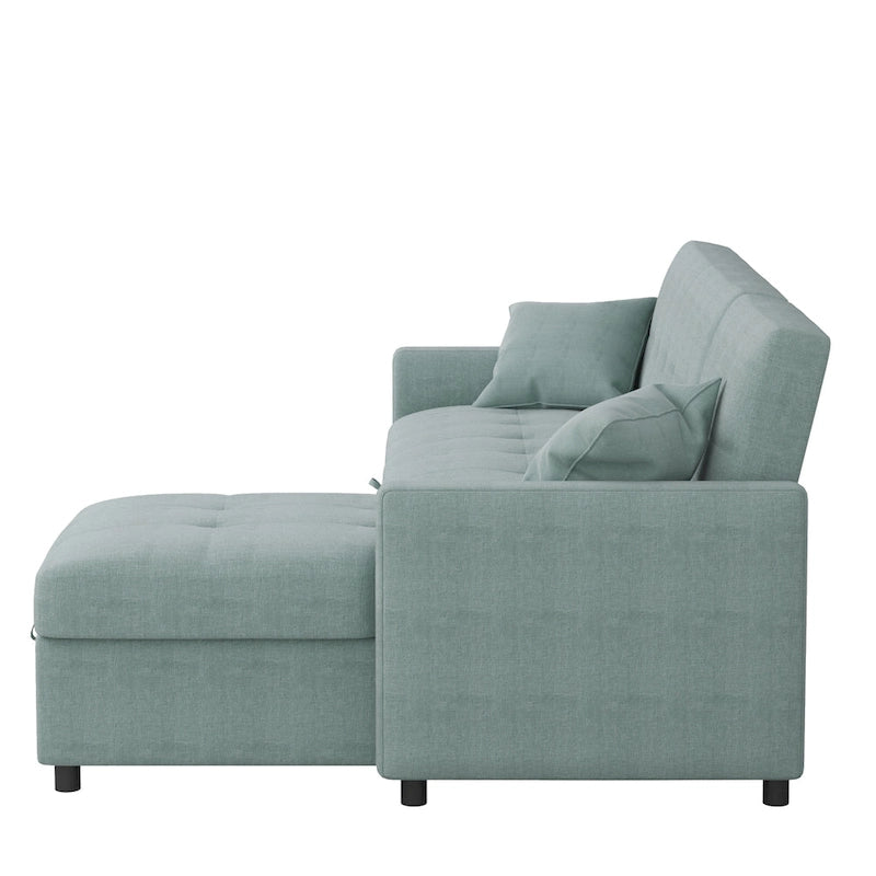 Divano componibile a L a 3 posti con contenitore e sezione letto reversibile