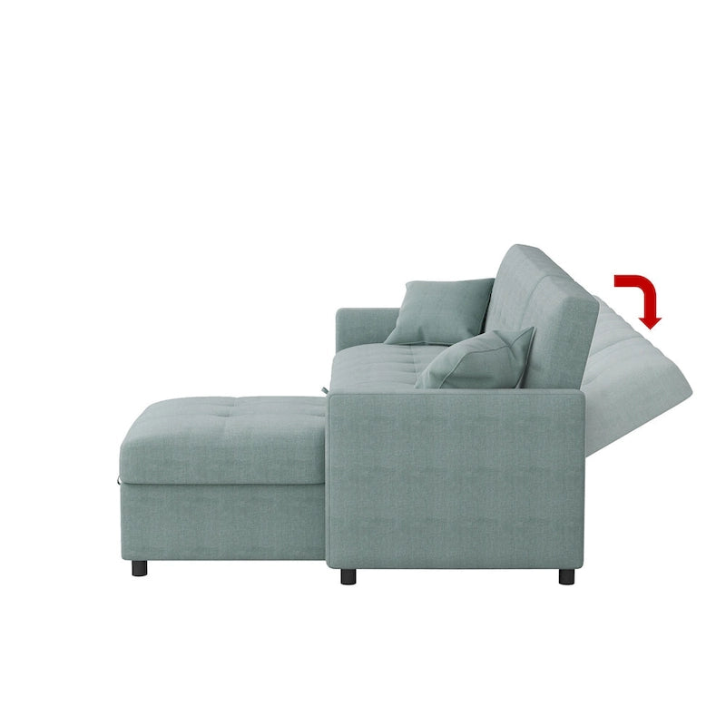 Divano componibile a L a 3 posti con contenitore e sezione letto reversibile