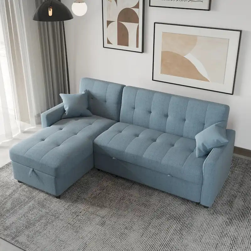 Divano componibile a L a 3 posti con contenitore e sezione letto reversibile