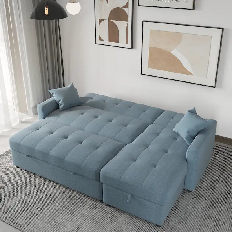 Divano componibile a L a 3 posti con contenitore e sezione letto reversibile
