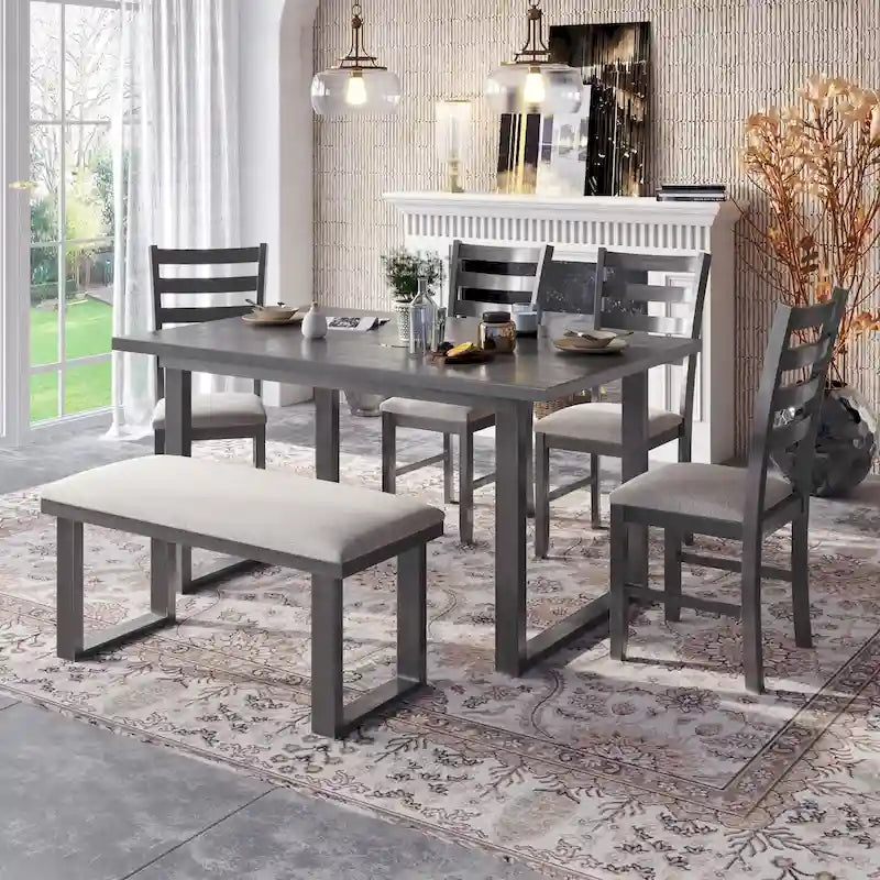 Set da Pranzo di 6 Pezzi in Legno Massello