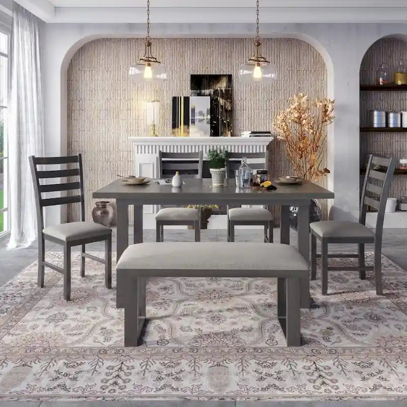 Set da Pranzo di 6 Pezzi in Legno Massello