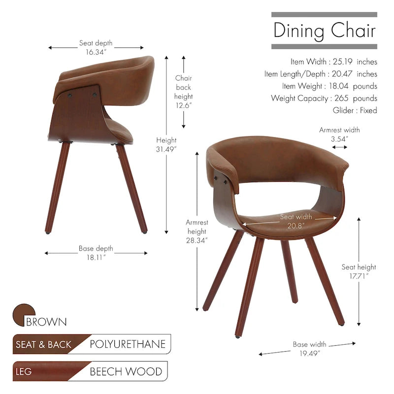 Sedia da pranzo Zelda in similpelle e legno, stile Mid-Century