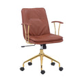 Sedia da ufficio Tilly, pelle PU, base a rotelle cromata dorata