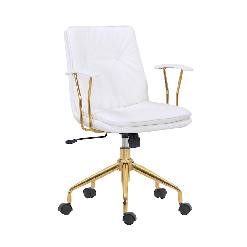 Sedia da ufficio Tilly, pelle PU, base a rotelle cromata dorata