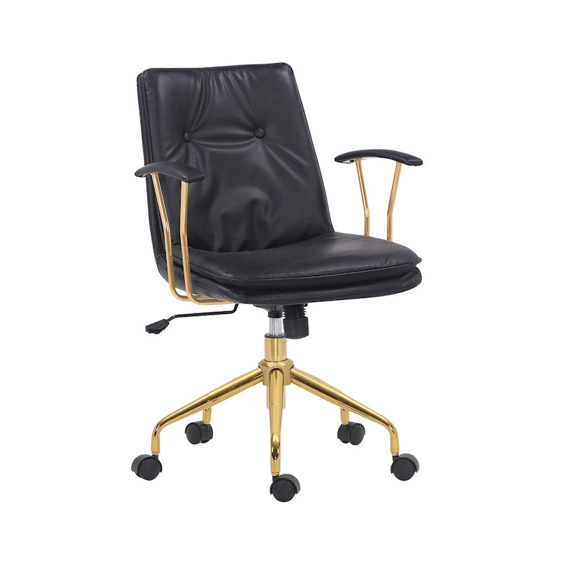 Sedia da ufficio Tilly, pelle PU, base a rotelle cromata dorata