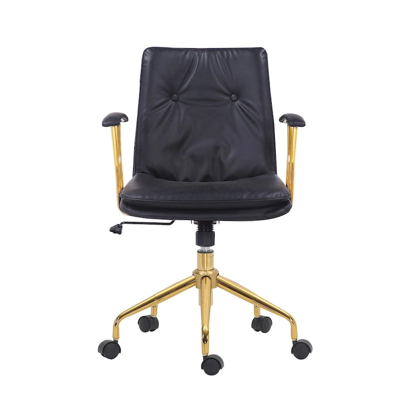Sedia da ufficio Tilly, pelle PU, base a rotelle cromata dorata