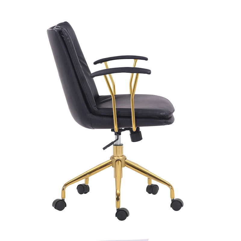 Sedia da ufficio Tilly, pelle PU, base a rotelle cromata dorata