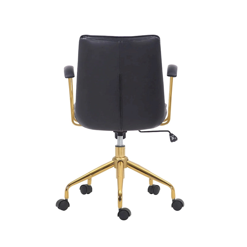 Sedia da ufficio Tilly, pelle PU, base a rotelle cromata dorata