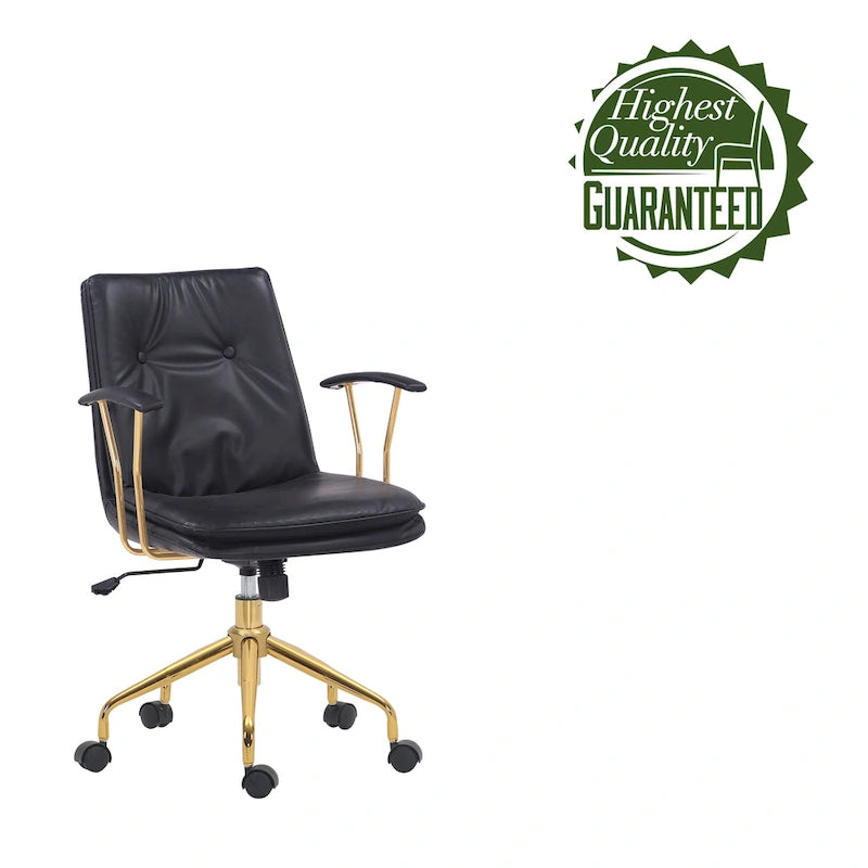 Sedia da ufficio Tilly, pelle PU, base a rotelle cromata dorata