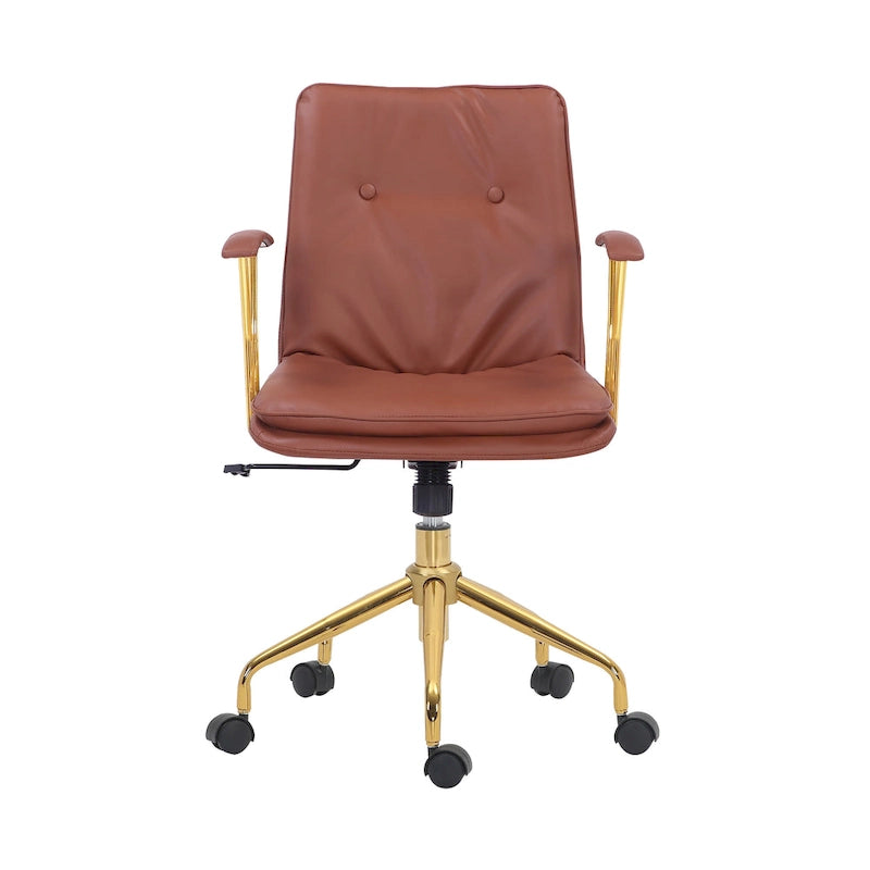 Sedia da ufficio Tilly, pelle PU, base a rotelle cromata dorata