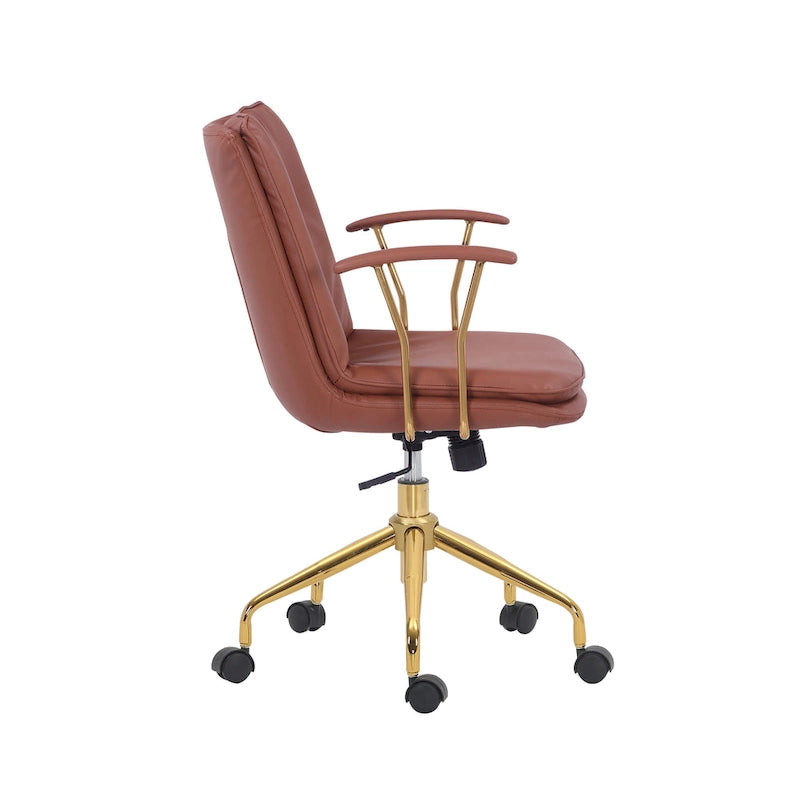 Sedia da ufficio Tilly, pelle PU, base a rotelle cromata dorata