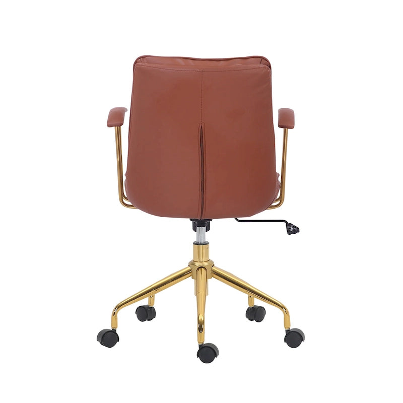 Sedia da ufficio Tilly, pelle PU, base a rotelle cromata dorata