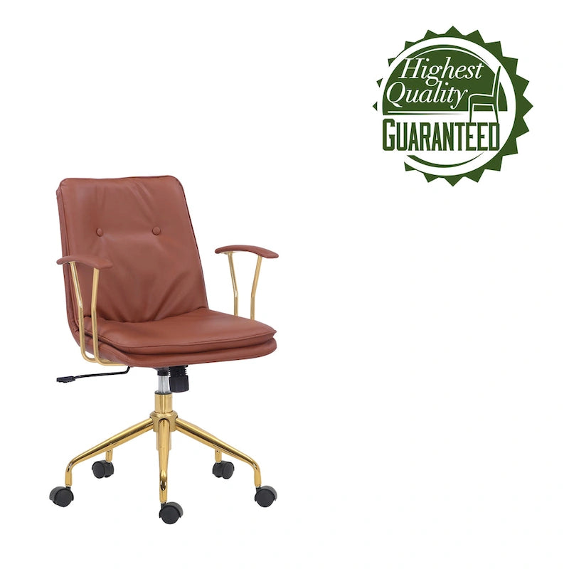 Sedia da ufficio Tilly, pelle PU, base a rotelle cromata dorata