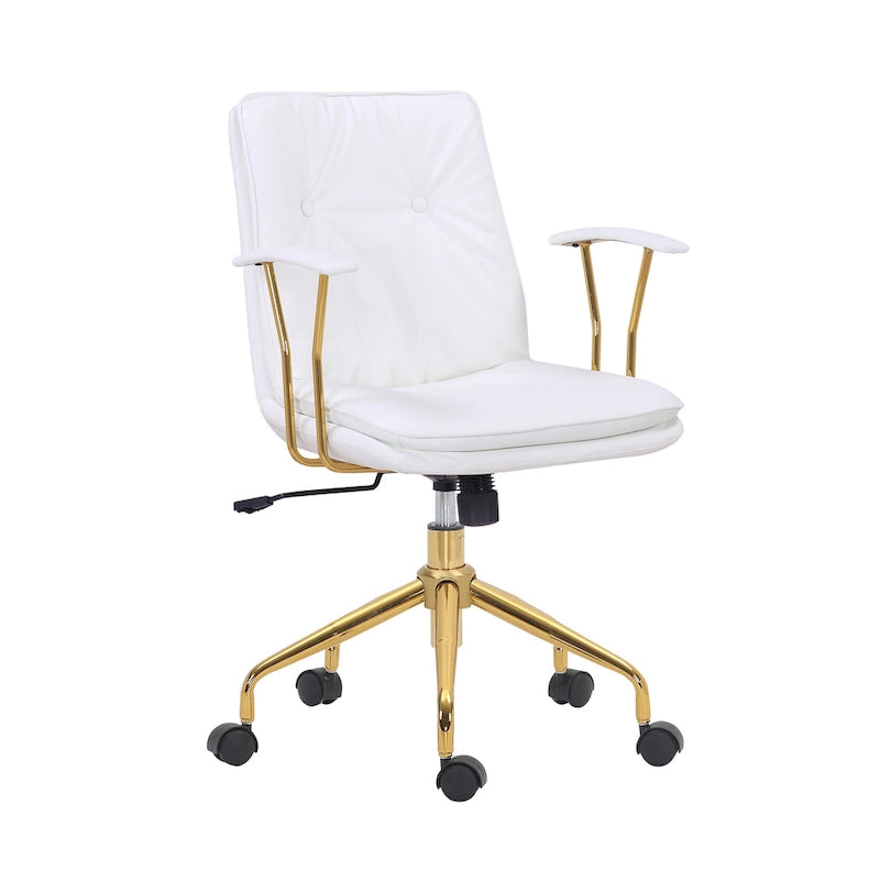 Sedia da ufficio Tilly, pelle PU, base a rotelle cromata dorata