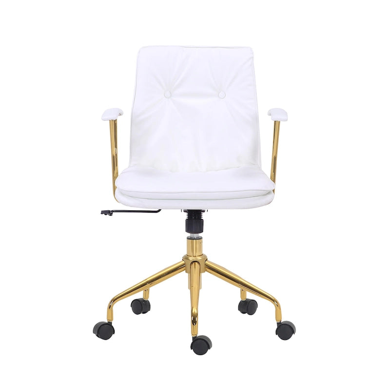 Sedia da ufficio Tilly, pelle PU, base a rotelle cromata dorata